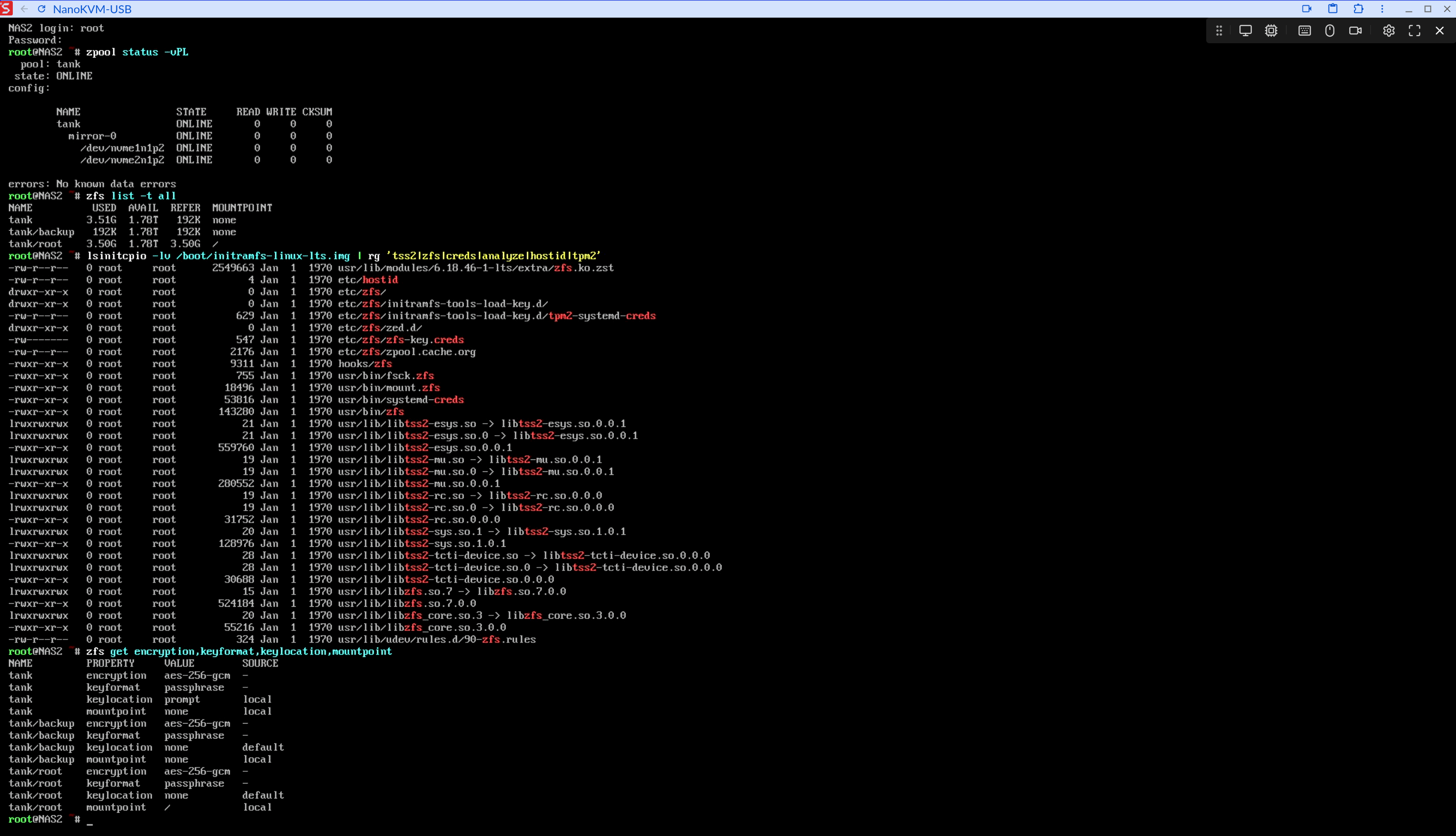ZFS unattended TPM2 boot working